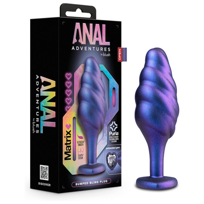 Blush Novelties Anal Adventures Cypher Rhineheart Silicone Anal Plug - Textured Swirled Bling Buttplug - Stayput Comfort for Safety - Satin Smooth Texture Ultrasilk - Sex Toy Couples