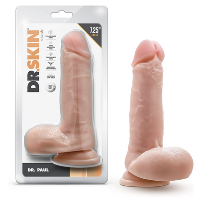 Blush Dr. Skin Dr. Paul 7.25" Realistic Dildo w/Suction Cup & Balls - Soft Yet Firm PVC Strap-On Compatible Thick Penis for Pussy & Anal Play - Adult Sex Toy Cock for Women, Men, Couples - (Beige)