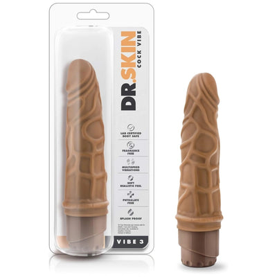 Blush Dr. Skin 7.25" Cock Vibe #3 Realistic Vibrating Dildo ~ Multi-Speed Flexible Tip Veiny Vibrator ~ G-Spot Clit & Vaginal Stimulator, IPX7 ~ Women Couples Bathtime Play Adult Sex Toy ~ Mocha Penis