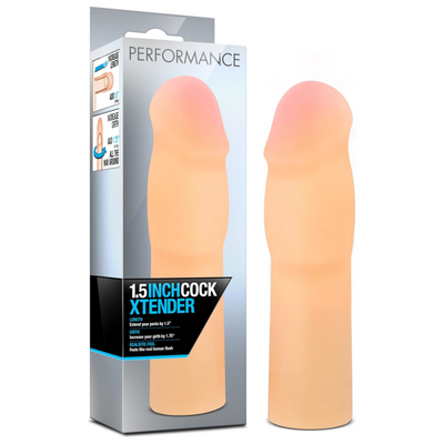 Blush Novelties Performance Cock Xtender - Penis Sheath Extender - Dual Density Sensa Feel - Extend Penis 1.5" - Thicken Up to 1.75"- Ribbed for Pleasure - Male Enhancing Sex Enhancer - Beige