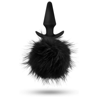 Blush Novelties Temptasia Pom Pom Plug - Puria Silicone Bunny Tail Butt Plug - Tapered for Comfort - Wearable AnchorTech Design - Faux Fur Anal Plug Sex Toy for Women - Black