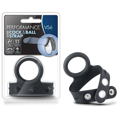 Blush Performance VS6 Silicone Balls Strap & Cock Ring Men - 3 Position Quick-Release Adjustable Snaps for Longer, Harder & Stronger Erections - Puria Platinum Cock Enhancing Adult Sex Toy - Black