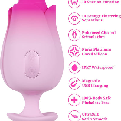Blush ARIA 4.5" Tulip Trance Clitoral Sucking Massager - Silicone Personal Vibrator w/Tongue-Fluttering & Sucking Sensations for Nipple & Clit, IPX7, USB Charge Stimulating Adult Sex Toy Women - Pink