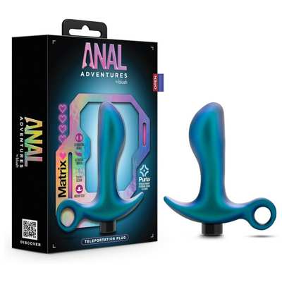 Blush 4.25" Anal Adventures Silicone Butt Plug, Matrix Teleportation Curved Vibrating Prostate Massager, Finger Loop, Ring Base, Ultrasilk Smooth P-Spot Adult Sex Toy Rechargeable Anal Plug - (Lunar)