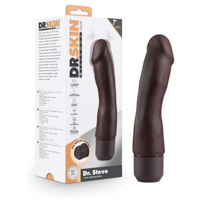 Blush Dr. Skin 7.75" Silicone Brown Vibrating Dildo - Flexible Lifelike Cock w/Powerful Vibrations - Chocolate Skin-Toned Curved Penis - 5 Speeds & Patterns, IPX7 - Adult Sex Toy for Women & Couples