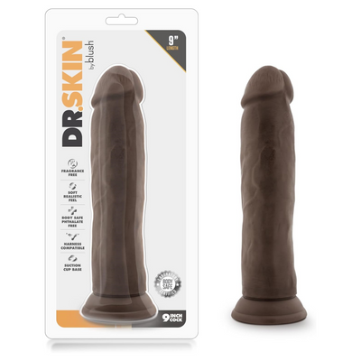 Blush Dr. Skin 9" Realistic Thick Dildo for Women & Men - 2" Wide Suction Cup Cock w/Veins - Soft PVC, 8.5" Insertable Length - Strap-On Couples Anal or Vaginal Roleplay Adult Sex Toy - (Chocolate)