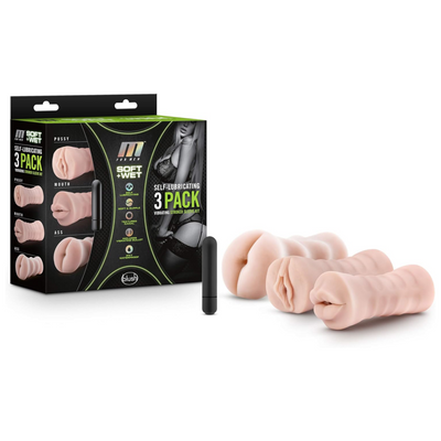 Blush M for Men (3-Pack) Self-Lubricating Vibrating Stroker Set - Realistic Mouth, Pussy & Anal Cock Sleeve - Ultra-Soft Lifelike Tight Textured Penis Sleeves Pocket Adult Sex Toy for Men - Vanilla