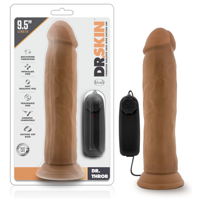 Blush Novelties Dr. Skin 9.5 Inch Realistic Vibrating Dildo with Suction Cup, Sex Toy for Women, Sex Toy for Adults, Mocha