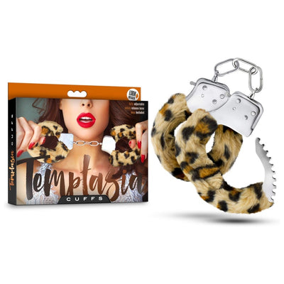 Blush Novelties Sex Toys – Temptasia Faux Fur Metal Hand Cuffs – Adjustable Double Lock Wrist Restraints with Keys & Safety Release – Heavy Duty Fantasy Bondage Kinky Play – Couples, BDSM – Leopard