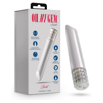Blush Oh My Gem Bold Power Vibe - Bullet Vibrator with Gem Base - 5 Inch Waterproof Mini Massager - 10 RumboTech Modes - Clitoral G-Spot Nipple Stimulator - Adult Sex Toy for Women & Couples - White