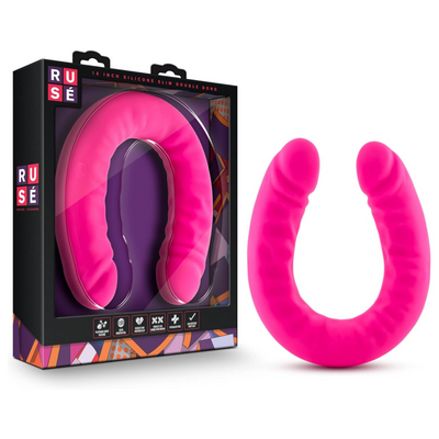 Blush Ruse Realistic 18" Long Double Ended Dildo for G-Spot & Vagina, Ultrasilk Purio Liquid Silicone U-Shaped Flexible Soft Cock, Dual Penetration Adult Sex Toy for Women & Couples Play - (Hot Pink)