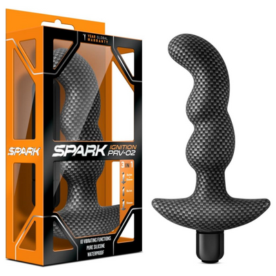 Blush Spark Ignition PRV-02 Butt Plug - 6" Vibrating G Spot P Spot Stimulator Massager, 10 Vibes 3in1 Play, Waterproof, Puria Silicone - Women, Men & Couples StayPut Anal Plug Adult Sex Toy - (Black)
