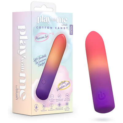 Blush 4" Play With Me Cotton Candy Silicone Bullet Vibrator, USB Chargeable Clitoral & Nipple Massager w/ 10 Modes, Waterproof, Soft Bendable Vaginal Pleaser Adult Sex Toy for Women Couple- Multicolor