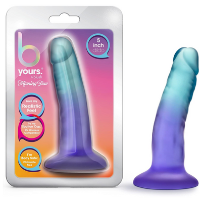 Blush B Yours Morning Dew Realistic Small Dildo – 5" Soft Real Feel Suction Cup Dildo for Beginners – Harness Compatible Strap On Sex Toy for Men & Women – Lifelike Adult Toy for Couples - Indigo