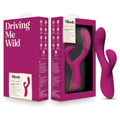 Blush Collection Quinn 9" Auto Warming Rabbit Vibrator for Women, Dual Stimulating G-Spot, Clitoral, Vaginal Arousal Play w/ 10 RumboTech Vibe Modes, IPX7, USB Charging Couples Adult Sex Toy- Burgundy