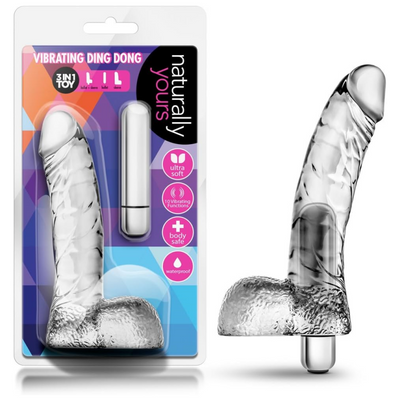 Blush Naturally Yours 6.5" Beginners Vibrating Ding Dong - Realistic Clear Dildo w/Bullet Vibrator - IPX7 Soft TPE - G-Spot Anal Vaginal Play Penis - 3-in-1 Luxury Adult Sex Toy for Women Men Couples