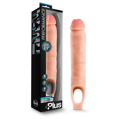 Blush Novelties Performance Plus Adult Sex Toy - 2" Thicken Extend to 2.5" Purio Liquid Silicone Cock Sheath Penis Enlarger, Satin Smooth Ultrasilk, Ribbed for Pleasure, Stretch Your Balls - (Beige)