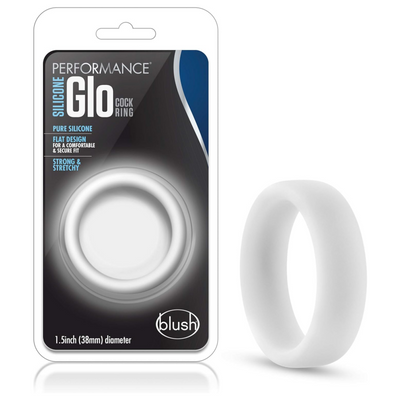 Blush Novelties Performance Puria Silicone Glow Cock Ring - 1.5" Wide Penis Ring - Enhances Girth & Hard Erections - UltraSilk Smooth, No Pinch Design - Stretchy Sex Toy for Men & Couples - White