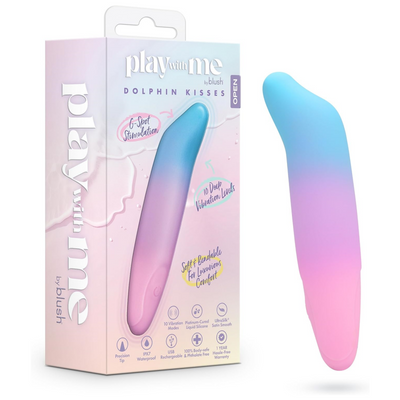 Blush Play with Me 4.75" Dolphin Kisses Silicone Bullet Vibrator, 10 Deep Mode, USB Charge Quiet Precision Tip Clitoral & Nipple Stimulator, IPX7, Soft Bendable Mini Adult Sex Toy for Women & Couples