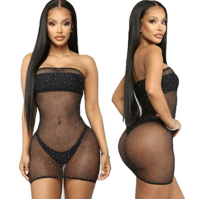 2020 Sexy Lingerie Women Erotic Mini Dress Sequin Mesh Fishnet Bodystockings Ultrathin Sleepwear Sexy Underwear