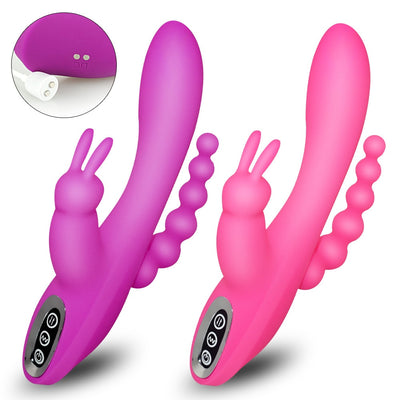 3 In 1 G-Spot Rabbit Anal Dildo Vibrator Adult Sex Toys with 10 Vibrating Modes for Women Rechargeable Clitoris Vagina Stimulato