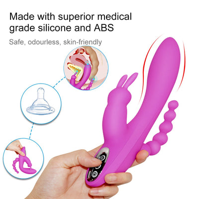 3 In 1 G-Spot Rabbit Anal Dildo Vibrator Adult Sex Toys with 10 Vibrating Modes for Women Rechargeable Clitoris Vagina Stimulato
