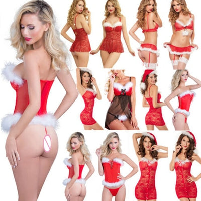 5 Styles Christmas Lace Set Women Sexy Lingerie Red Babydoll Dress Sleepwear Costume Hot