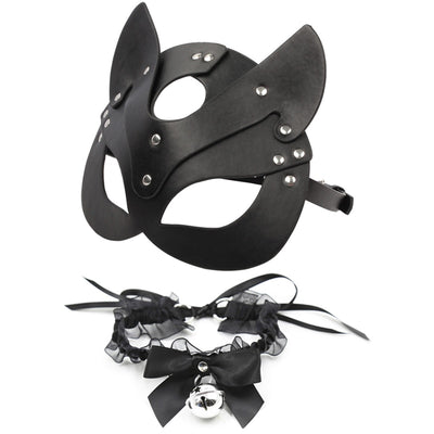 Adult Sex Products SM Sex Toy bdsm Women Leather Eye Mask and Collar Catwoman Cosplay Mask Adult Game Masquerade Party Face Mask