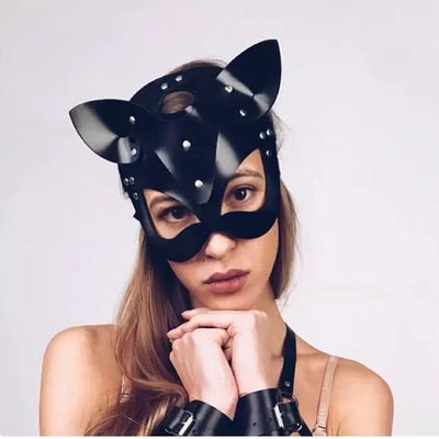 Adult Sex Products SM Sex Toy bdsm Women Leather Eye Mask and Collar Catwoman Cosplay Mask Adult Game Masquerade Party Face Mask