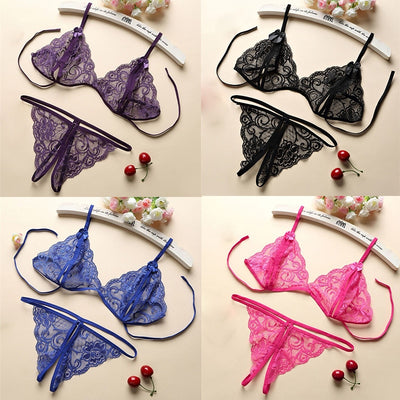 Babydoll 2Pcs Women's Pajamas Sexy Lingerie Thongs +Bras Lace Transparent Panties Sexy Costumes Underwear Female Erotic Lingerie
