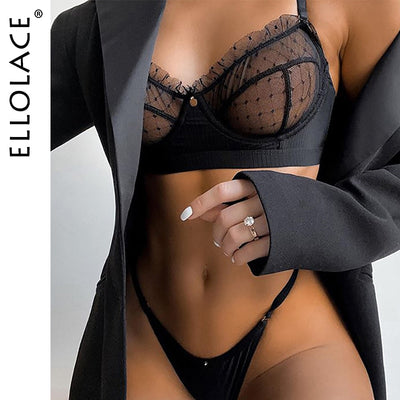 Ruffle Lace Lingerie Set Sexy Women's Underwear Transparent Bra Party Sets Lace Black Lingerie Bra Set Underwear Set