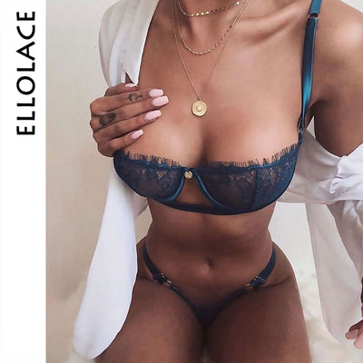 Sexy Women Bra Set Push Up Lingerie Underwear Set Low Cup Balck Transparent Strap Women Sexy Bra Set