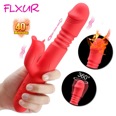 Telescopic Rabbit Vibrator Rotation Heating G Spot Dildo Vibrator Clit Stimulator Female Masturbation Sex Toys for Woman