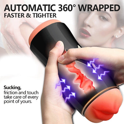 FOX Male Two-Hole Masturbator Masturbation Cup Electric Blowjob Lifelike Vagina Pussy Handjob Sucker Man Sex