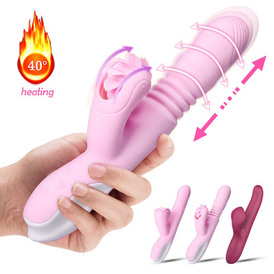 G Spot Dildo Vibrator Silicone Sex Toys for Women Heating Scalable Tongue Licking Wand Clitoris Massager  Adult Sex Shop