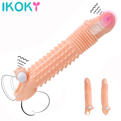 Sleeve Penis Enlargement Condoms Sex Toys for Men Extender Vibrating Delayed Ejaculation Reusable Adults Products