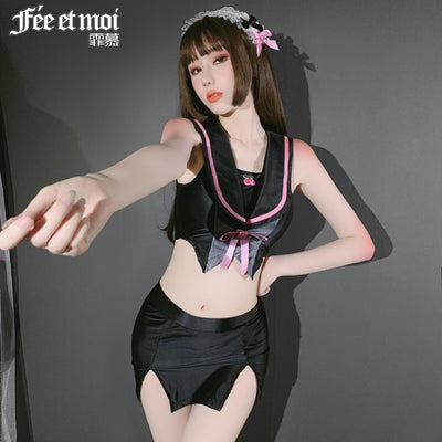 Japan Cosplay Anime Style Erotic Suit Cute Uniform Smooth Swimming Cloth Miniskirt Split Sexy Skirt for Sex Maid Lingerie Set