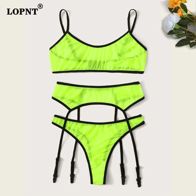 New 3pcs Lingerie Sexy Bra Set Women's Lace Sling Bra Bandage Thong Garter Sleepwear Sexy Tow Hook Underwear Lingerie Sets