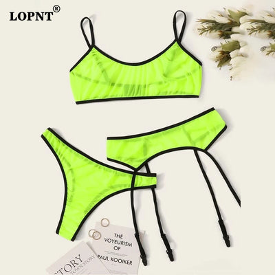 New 3pcs Lingerie Sexy Bra Set Women's Lace Sling Bra Bandage Thong Garter Sleepwear Sexy Tow Hook Underwear Lingerie Sets