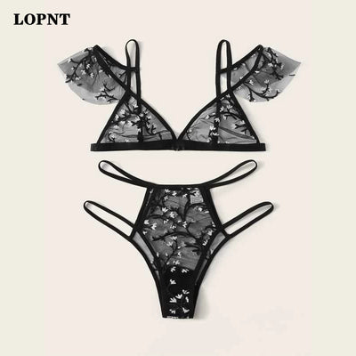 Sexy Underwear Women Set Floral Embroidery Sheer Mesh Lingerie Set  No Bra  Backless Bralette Sexi Intimates Lace Bra Set