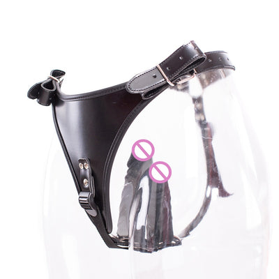 Leather Chastity Belt Pants Sexy Underwear Inside Silicone Anal Plug Dildo Bdsm Masturbation Bondage Restraint Toys No Vibrate