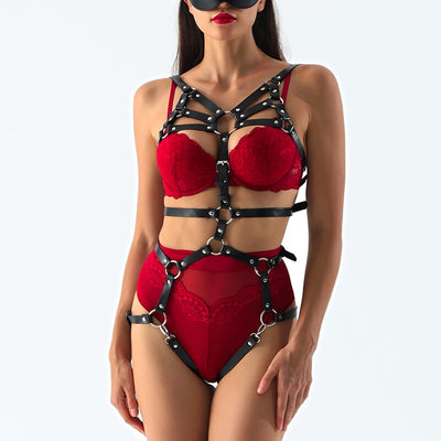Leather Harness Body Bondage Women Sexy Strap Belt Erotic BDSM Waist To Leg Suspenders Garter Belts Bondage Lingerie