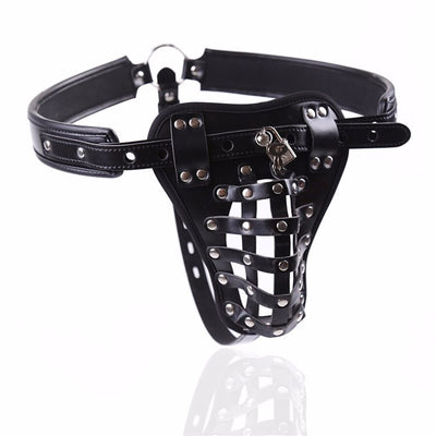 Leather Male Men Lockdown Chastity Belt Restraint,BDSM Bondage Thong ,Lockable Sexy Underwear,Adult Toys