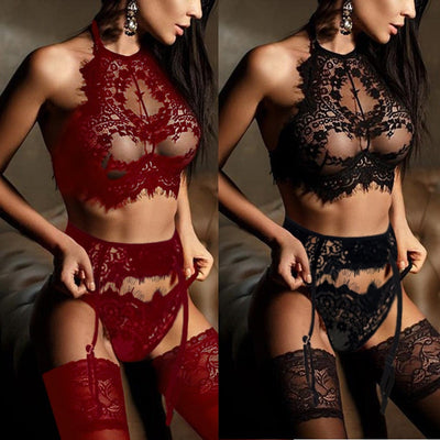 Lingerie Sexy Hot Erotic Bra Panty G-string Garters Set Exotic Underwear Porno Sexy Transparent Lingerie Lace Bra & Brief Sets