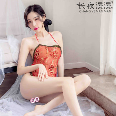 Long Night Sexy Lingerie Women's Sexy Undergarment Classic High-End Sequined Embroidered Transparent Pajamas Perspective