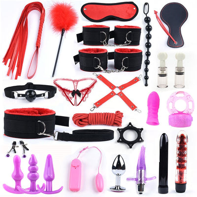 Lots Sex Toys for Women Men Handcuffs Nipple Clamps Whip Spanking Sex Silicone Metal Anal Plug Butt Bdsm Vibrator Bondage Set