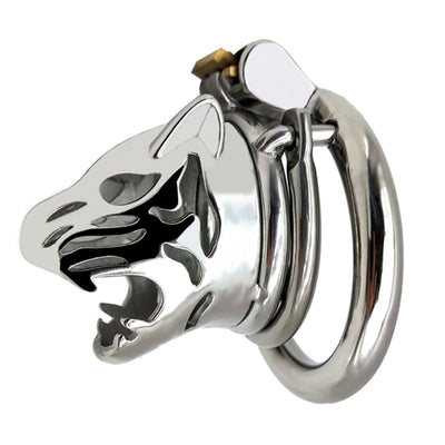 Male Chastity Devices with Anti-loop Animal Tiger Head Stainless Steel Cock Cage for Men Sex Toys Adult Products Penis Ring