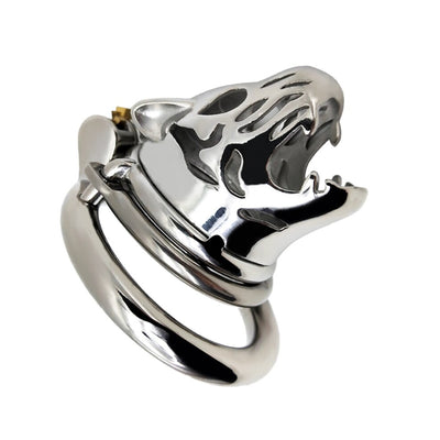 Male Chastity Devices with Anti-loop Animal Tiger Head Stainless Steel Cock Cage for Men Sex Toys Adult Products Penis Ring