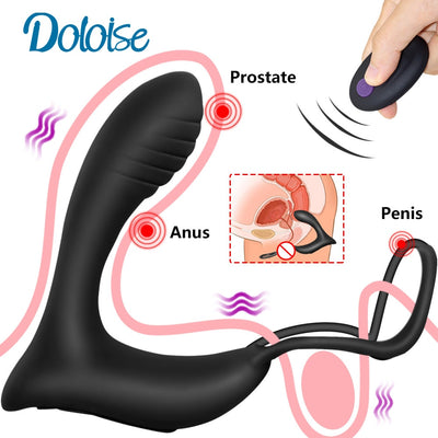 Male Prostate Massage Vibrator Anal Plug Silicone Waterproof Prostate Stimulator Butt Plug Delay Ejaculation Ring Toy for Men