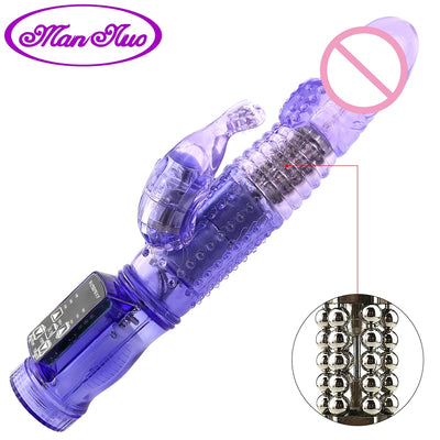 Dual Motor Dildo Rabbit Vibrator 12 Speeds Vibration Rotation Sex Toy for Women G Spot Massager Clitoris Stimulator Sexo